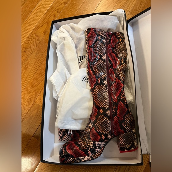 NWT Miista Red Snake Print Donna Tall Patent Boots - Picture 8 of 9